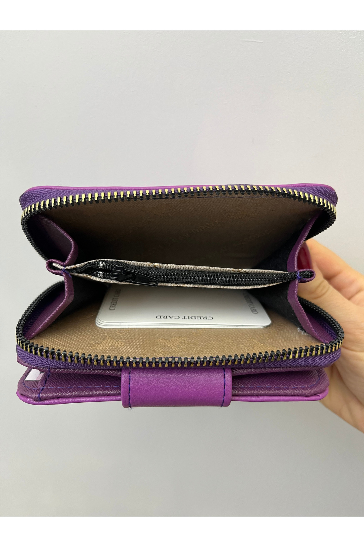 shiny ever  Mor Yumuşak Deri Kadın Cüzdan Gold Detaylı - Görsel 5