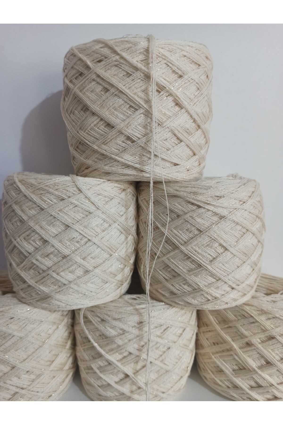 Viscon Organic Cotton (Crochet) Knitting Rope (Cream,Gold Glitter) 100gr