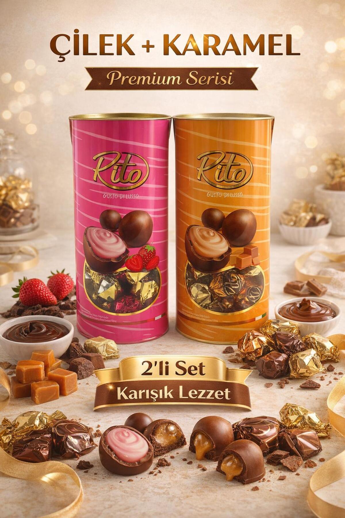 TAYAŞ Rito Premium Kutu Toplam 600 gr Çikolata Çilek ve Karamel