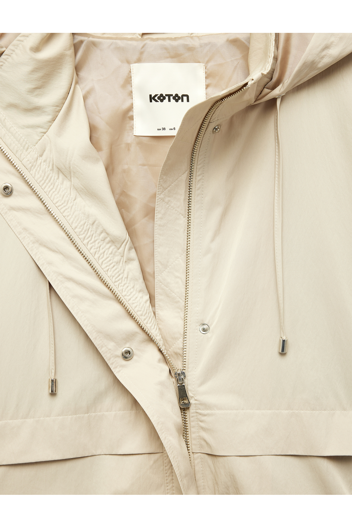 Koton  Krinkıl Paraşüt Kumaş Uzun Kollu Cepli Fermuarlı Oversize Kapüşonlu Yağmurluk - Görsel 4