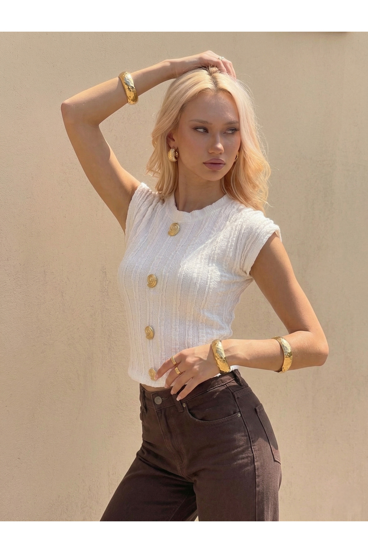 ns nirvana secret  Yeni Ürün Kolsuz Aksesuar Detaylı Fırfır Kumaş Kadın Bluz - Görsel 5