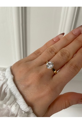 stainles steel Ozsjewerly Çelik Kararmaz Lüks Işıltılı Tektaş Yüzük
