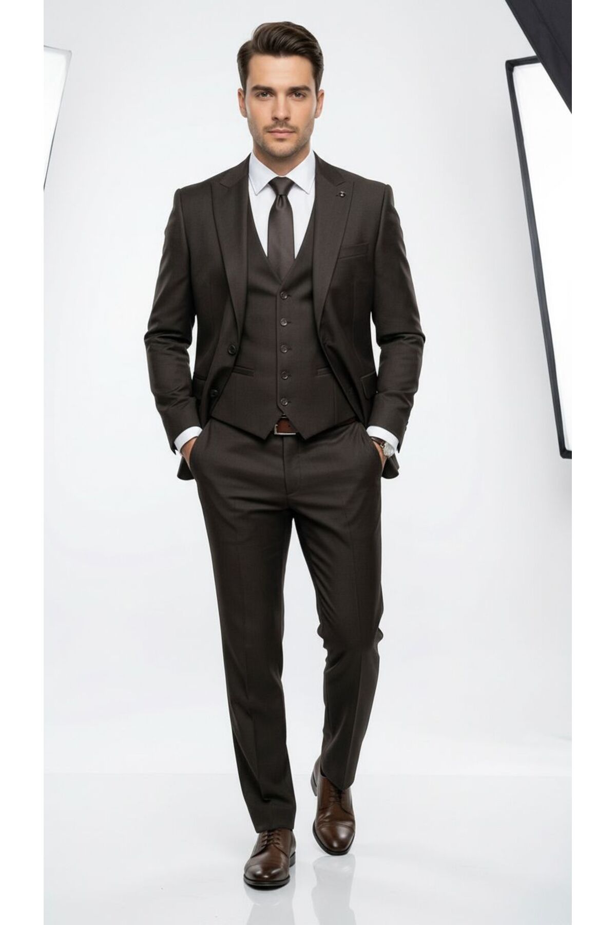 Slim Fit Takım Elbise Yelekli Modern Kesim Likralı Esnek 4