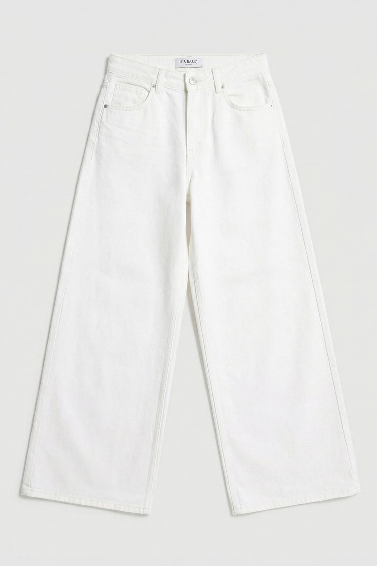 it's basic  Kadın Kırık Beyaz Hera 7s6-101 Palazzo Fit %100 Koton Denim Jean - Görsel 4