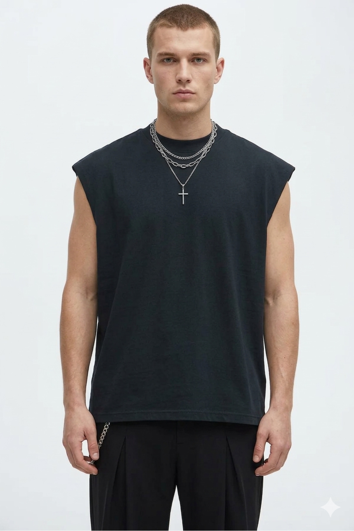 Cool mans Oversize Boxy Fit Crew Neck Athlete Zero Sleeve T-Shirt