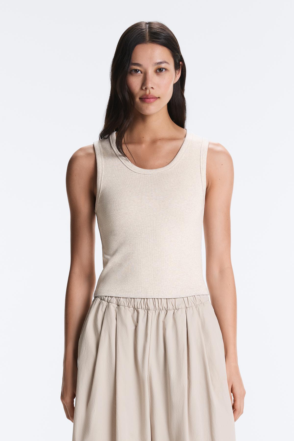 Cotton and modal wide strap corded T-shirt