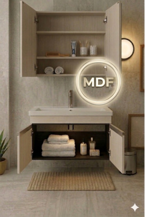 MR CLK Premium 1. Sınıf MDFLAM Akça Ağaç Banyo Seti - 80 cm