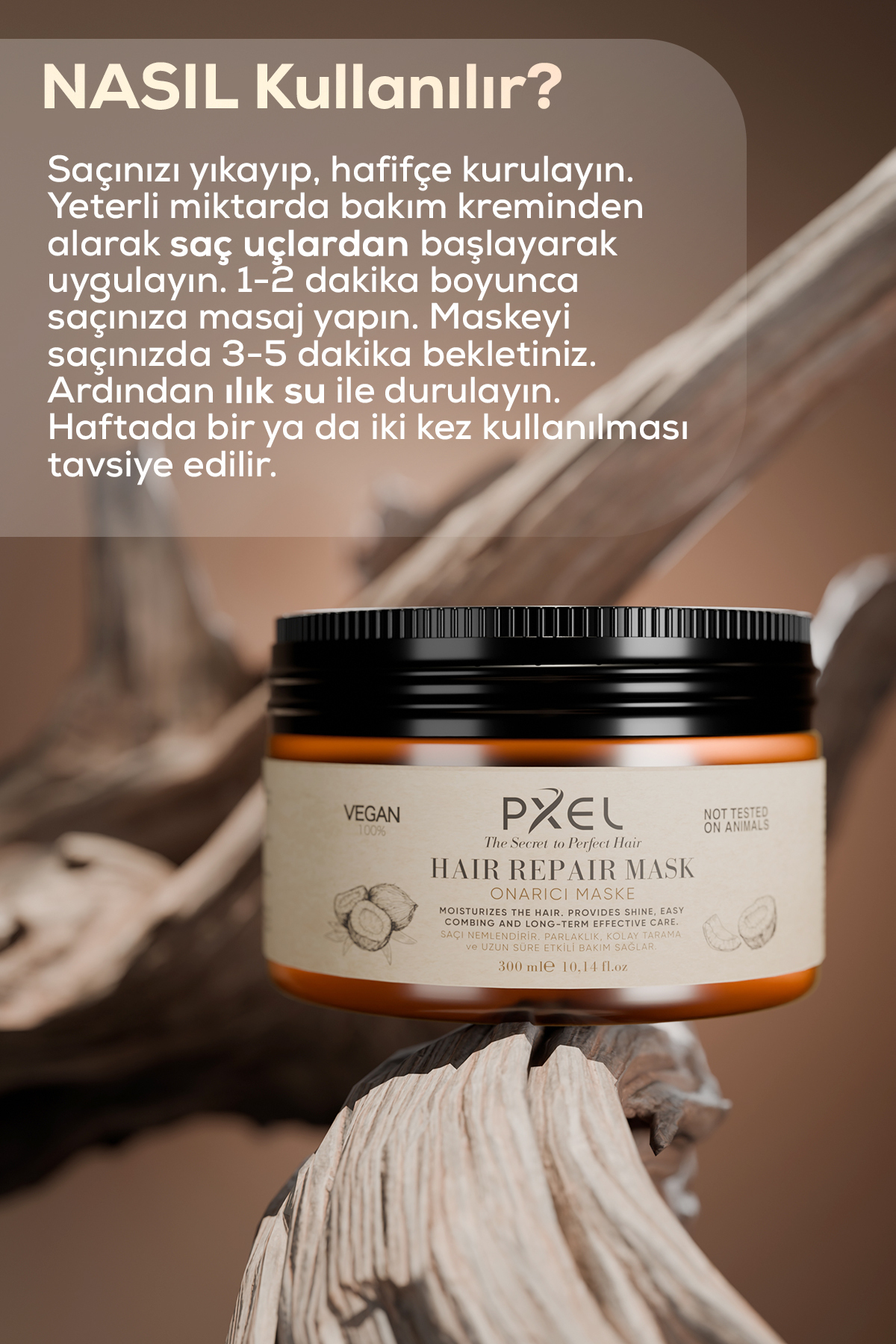 Saç Onarıcı Maske 300 ML | Yıpranmış Kuru Saçlar | Onarıcı, Besleyici, Vegan Saç Maskesi — 8684777707014 — تصویر 2 از 5
