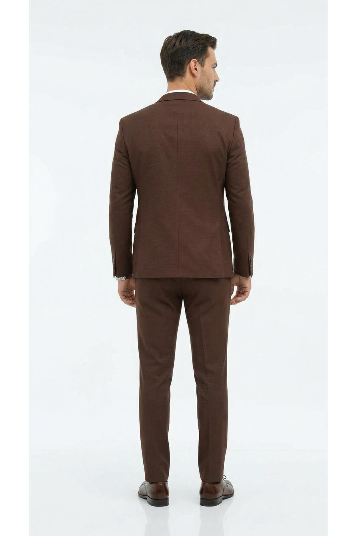 Plus Scorpion Erkek Slim Fit Mikro Dokulu Takım Elbise Çift Düğmeli Modern Kesim görsel 4