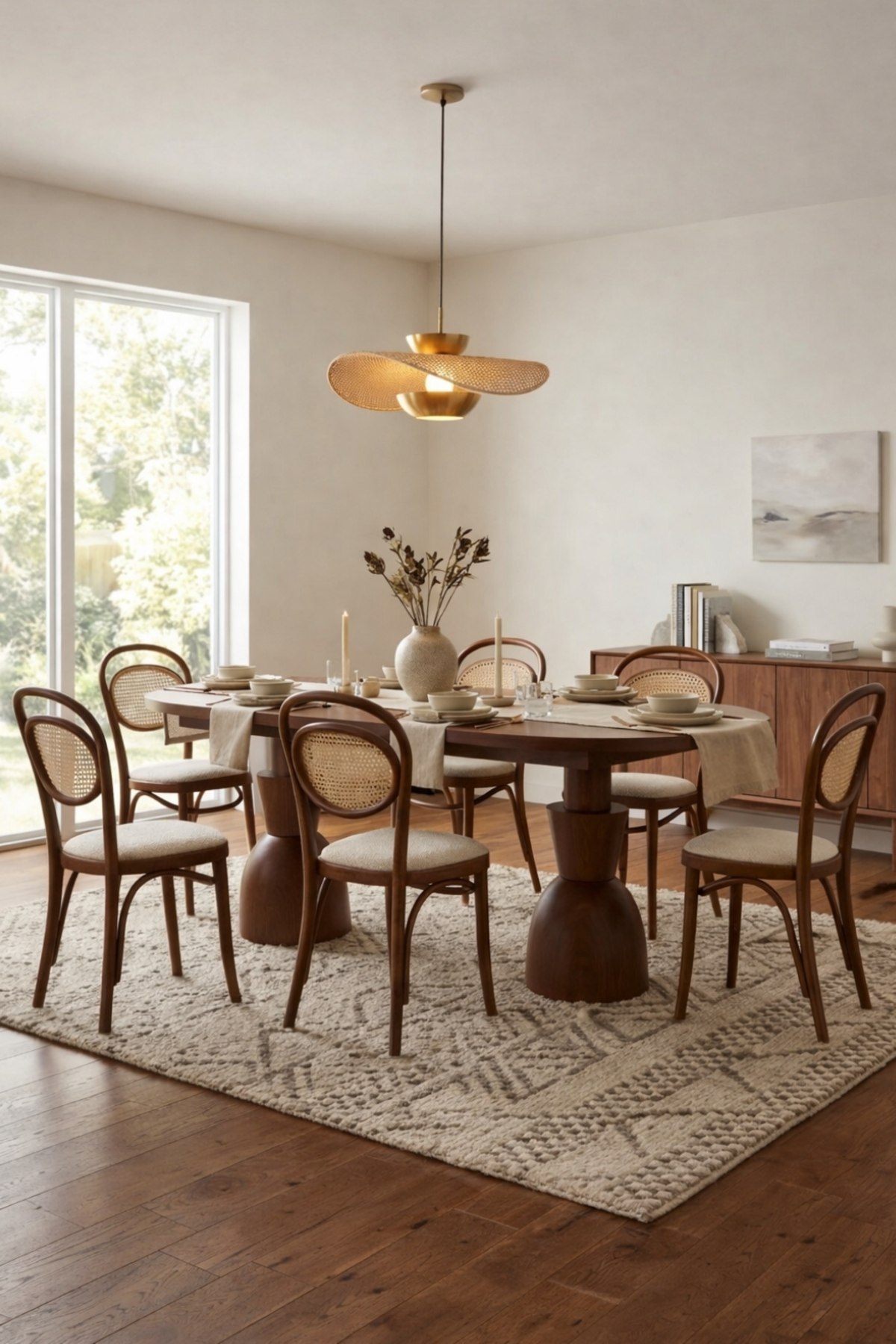 A2 Decor Atlas Ceviz Ahşap Hazeranlı Oval Açılır Masa Sandalye