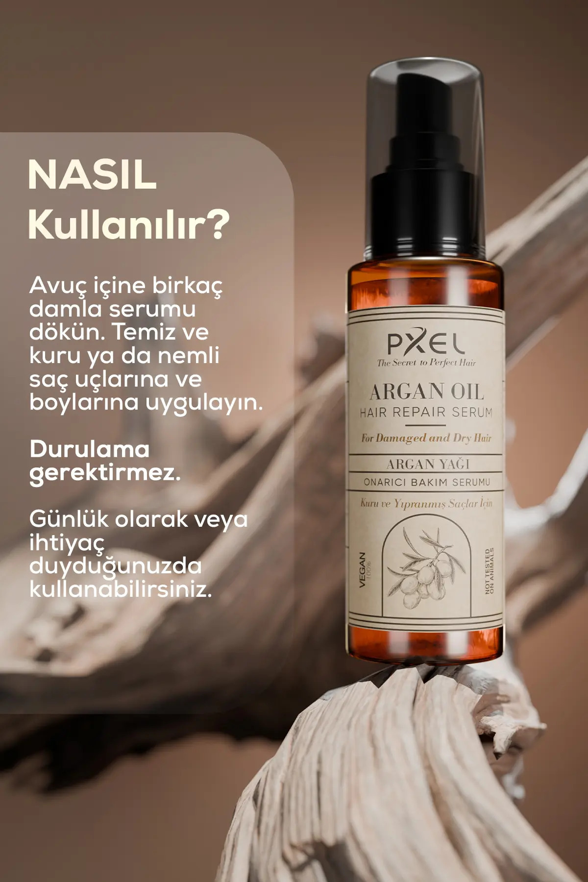 Saç Onarıcı Serum 75 ML | Argan, Hindistan Cevizi Yağı , Vegan Saç Bakım Serumu — 8684777707021 — تصویر 2 از 5
