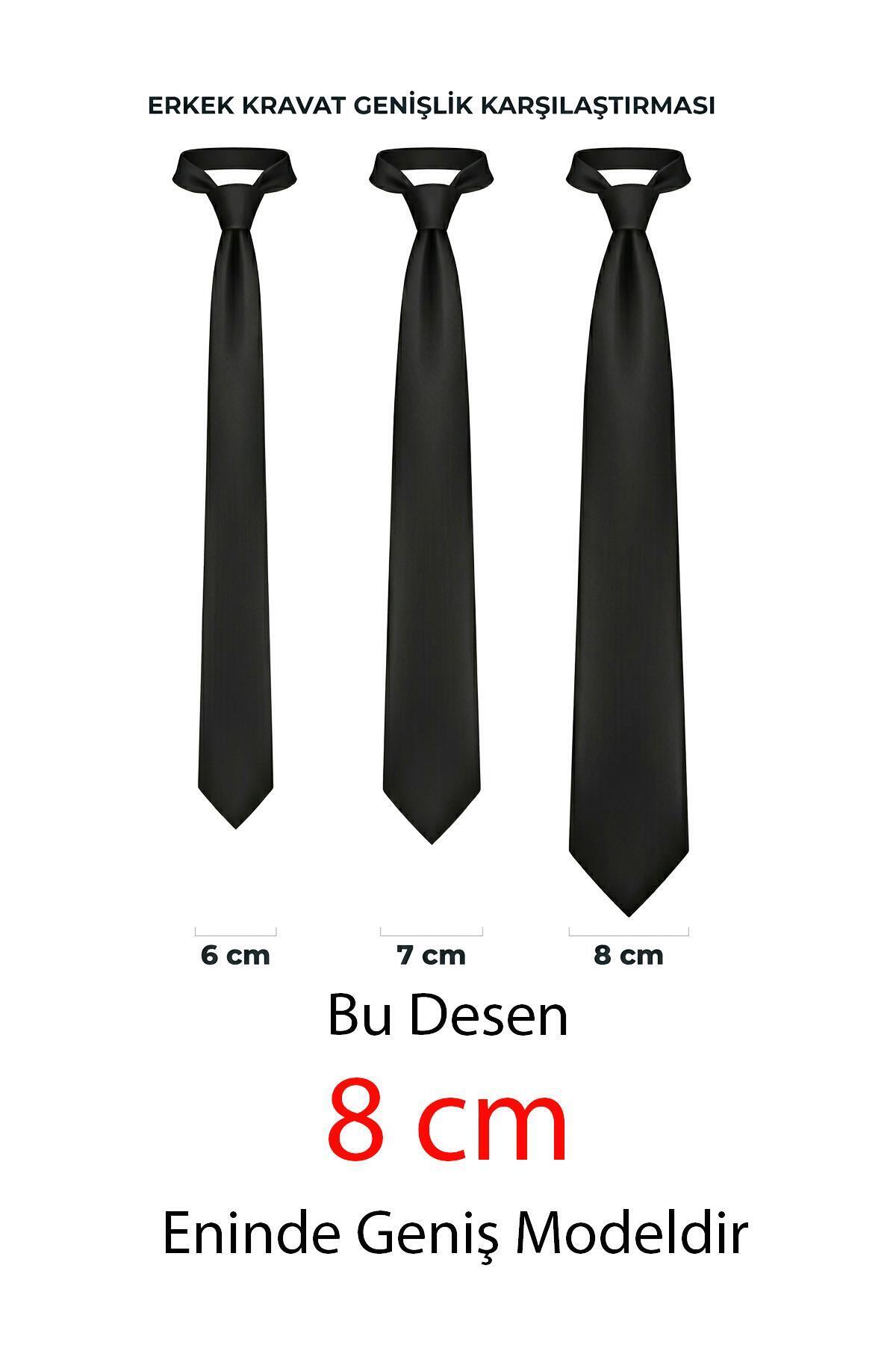 کراوات دستساز طرحدار مشکی و سفید ۸ سانتیمتری با دستمال جیبی Esgue مردانه | ESG115KRM1226 - تصویر 4