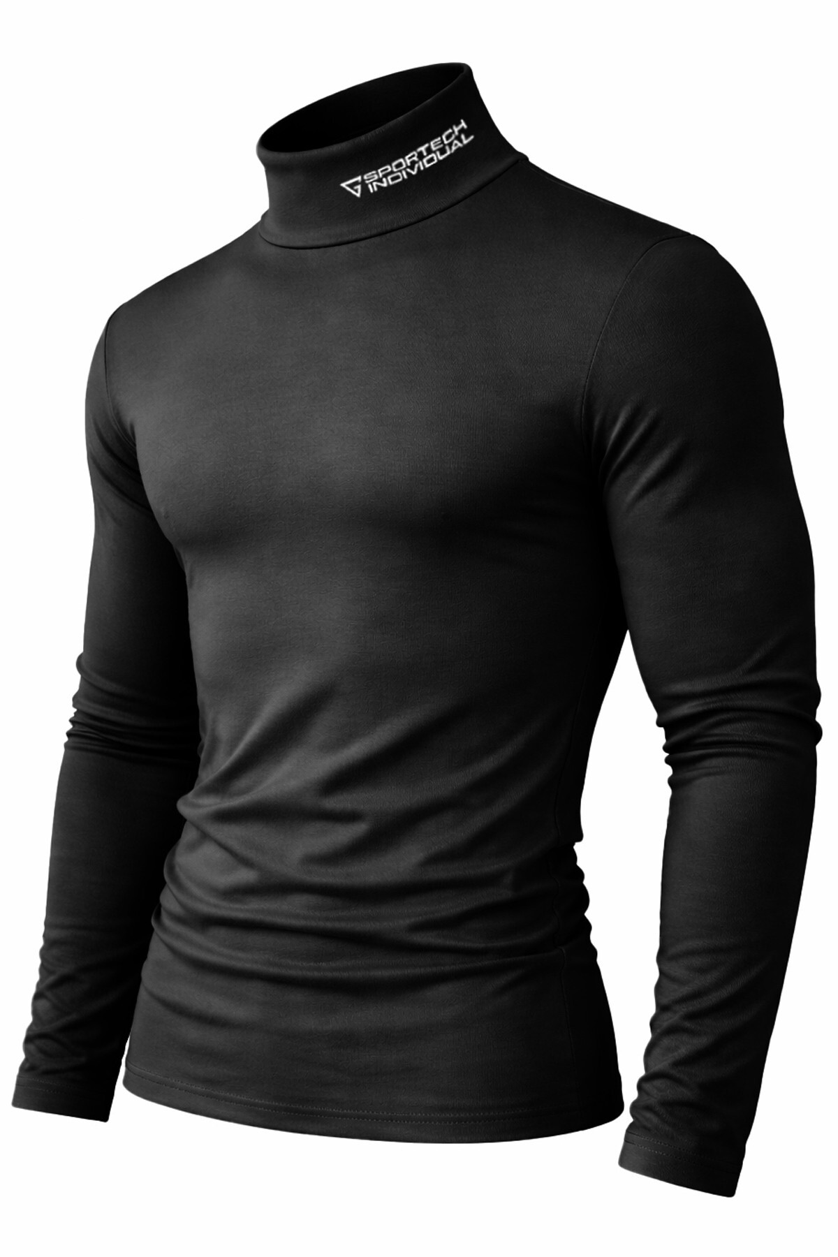 GHASSY CO Erkek Balıkçı Yaka Pamuklu Likralı Vücuda Oturan Uzun Kollu Slim Fit Günlük Tişört görsel 3