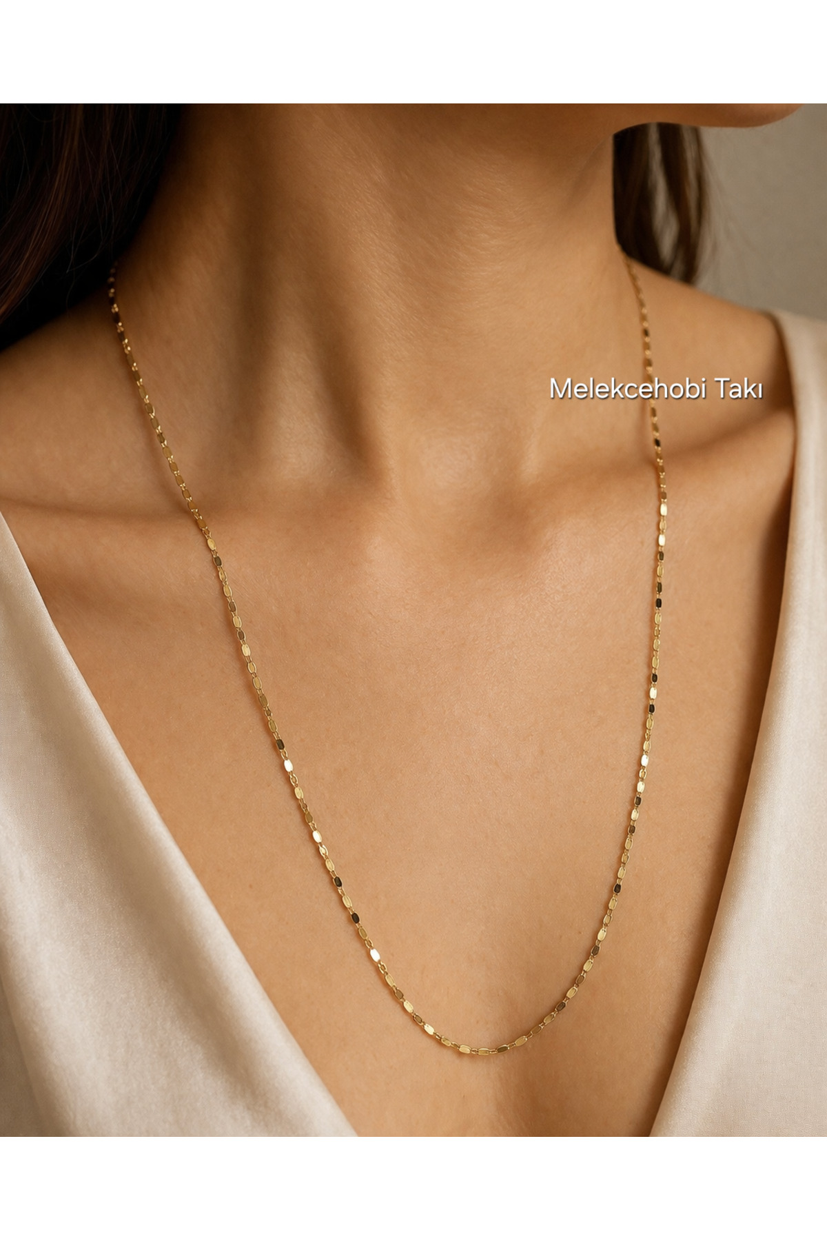 XUPING JEWELRY 14K Xuping Altın Kaplama İnce Minimal Zincir Kolye/Melekcehobi Takı /50 cm görsel 3