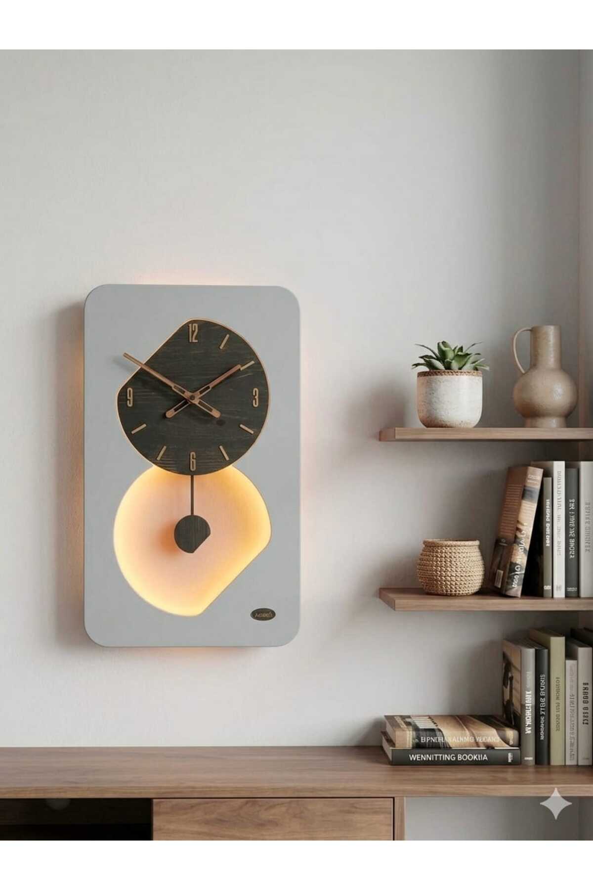 NAİROBİ LED WOODEN LIVING ROOM WALL CLOCK QUARTZ ULTRA-QUIET MOVEMENT 55CM X 34CM