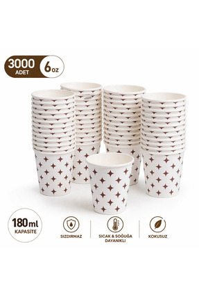 BAM AMBALAJ 3000 Adet 6 Oz Karton Bardak 180 ml Desenli Sızdırmaz Kalın Topta...