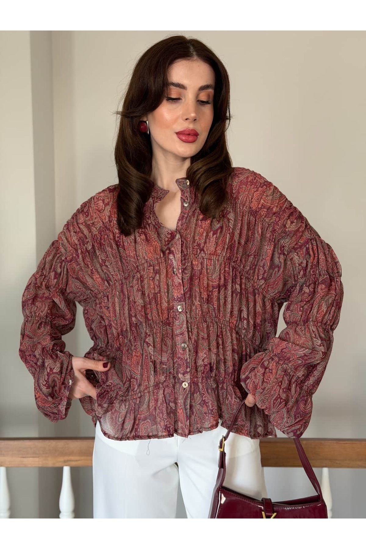 YK FASHION Etnik Desenli Gömlek görsel 3