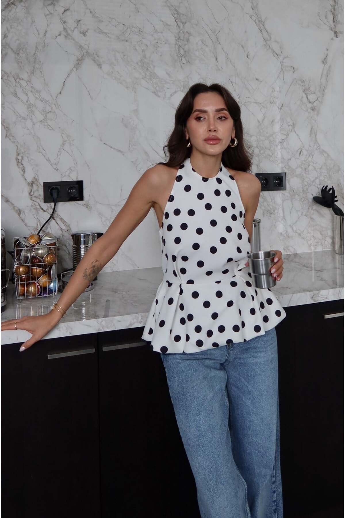 Havoş  Beyaz Lelia Puantiye Desenli Peplum Bluz - Görsel 2