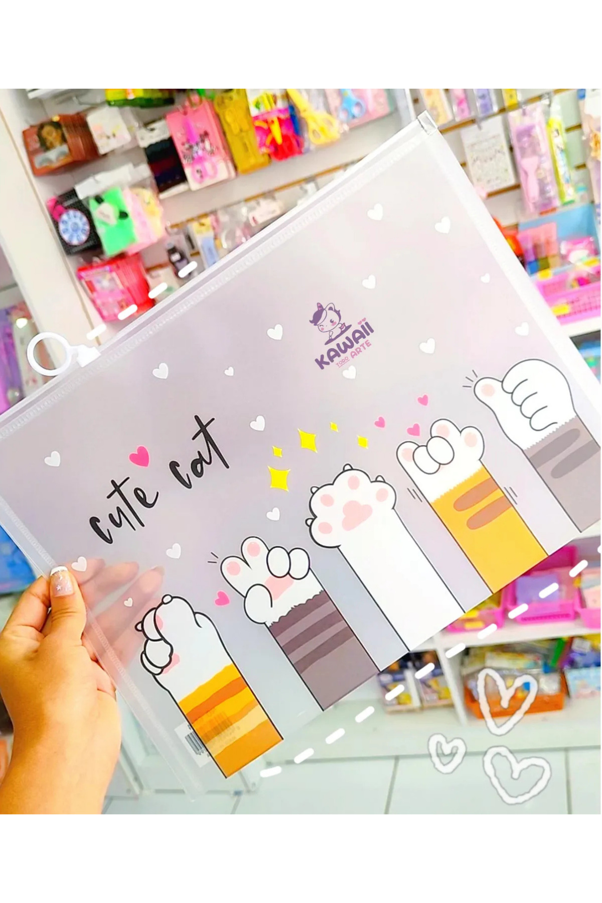 NaSaDAN  Kawaii Kedi Tasarımlı A4 Şeffaf Fermuarlı Dosya Evrak Çantası Su Geçirmez Organizer - Görsel 3