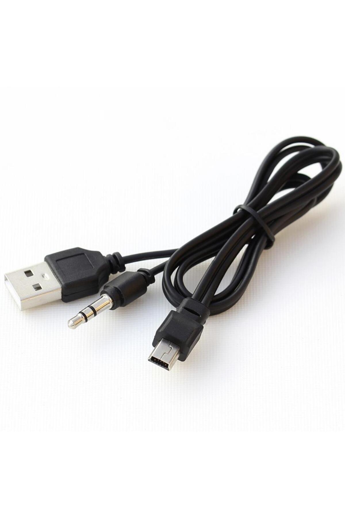 Mini USB Şarj ve 3.5mm Aux Ses Birleştirici Kablo Mp3 Mp4 Radyo Hoparlör Usb To 5 Pin Mini Usb