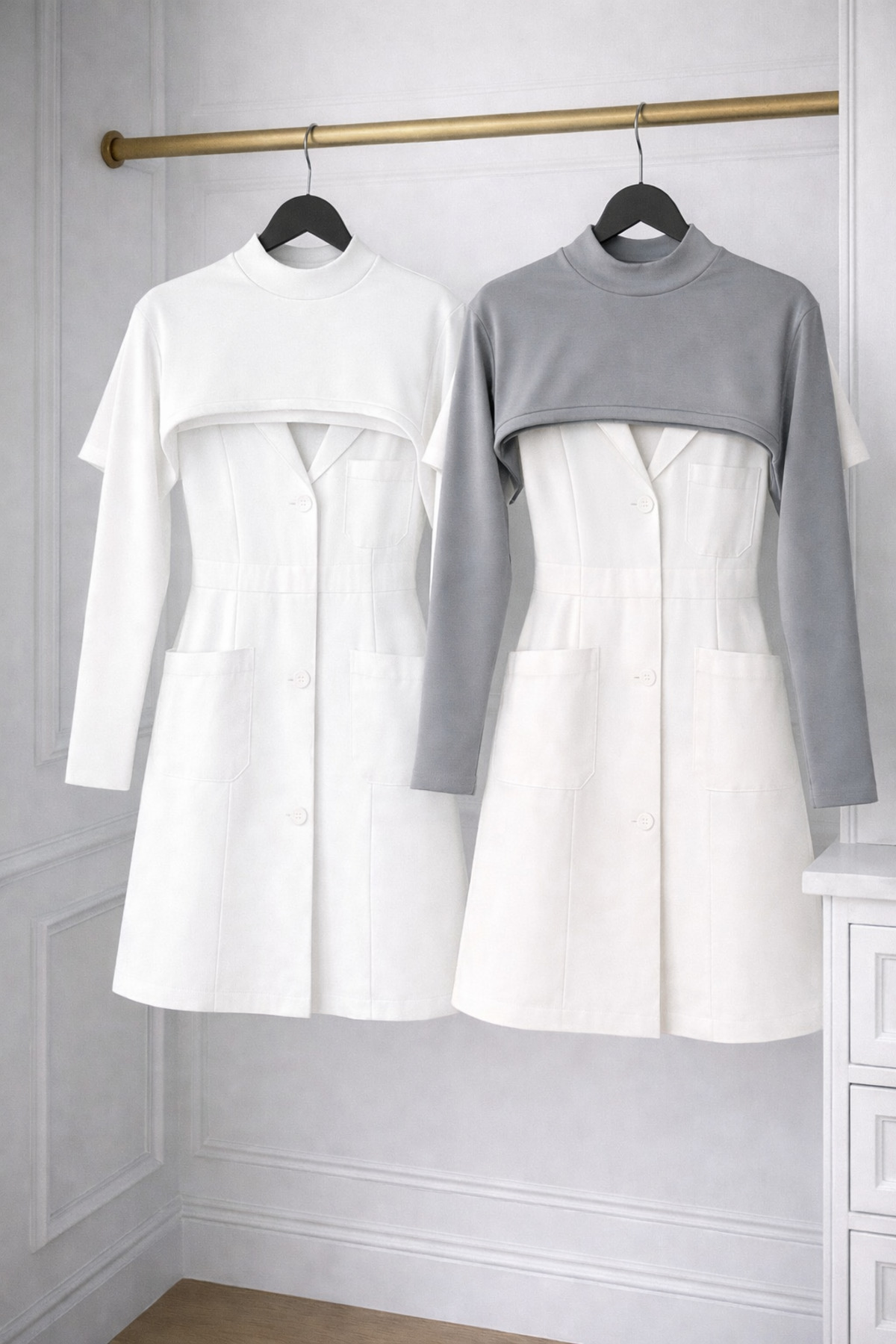 2-Piece Set Fisherman Body Nurse Jersey Scrub Underwear Body Long Sleeve Neck Closer Workwear