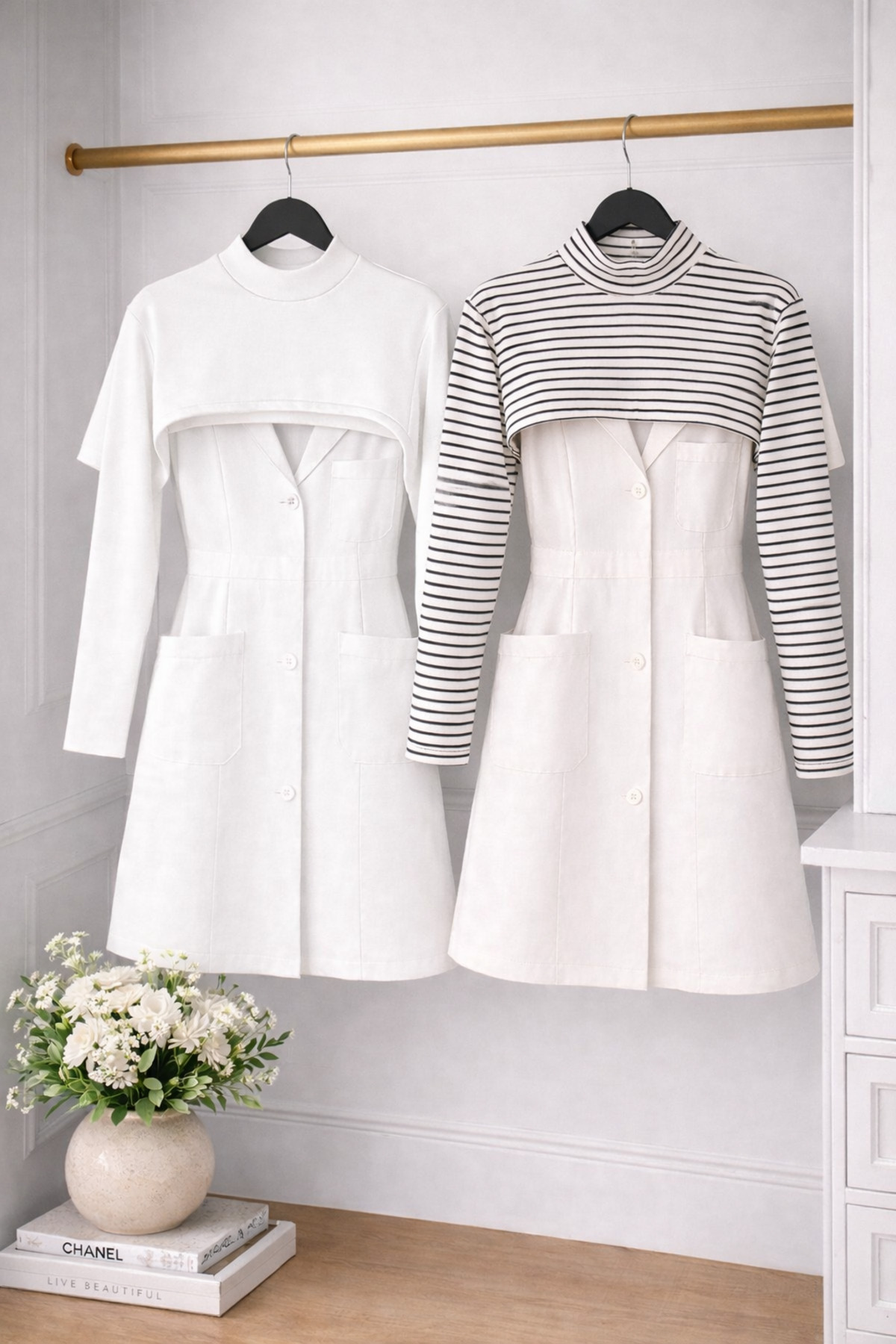 2-Piece Set Fisherman Body Nurse Jersey Scrub Underwear Body Long Sleeve Neck Closer Workwear