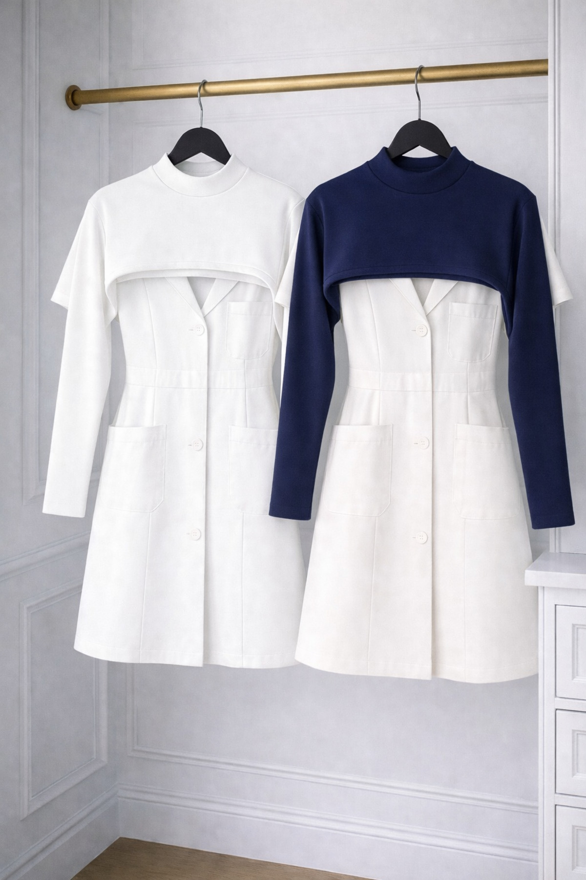 2-Piece Set Fisherman Body Nurse Jersey Scrub Underwear Body Long Sleeve Neck Closer Workwear