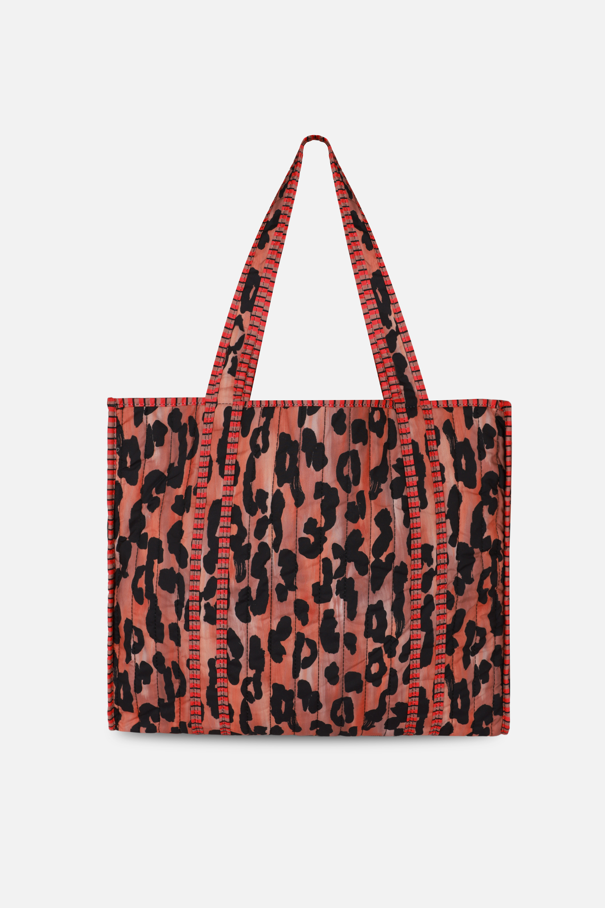 ICONE BAG Leopar Baskılı Kapitoneli Plaj Çantası, İçi Çizgili Baskılı ve Cepli Shopper Çanta, Plaj Çantası