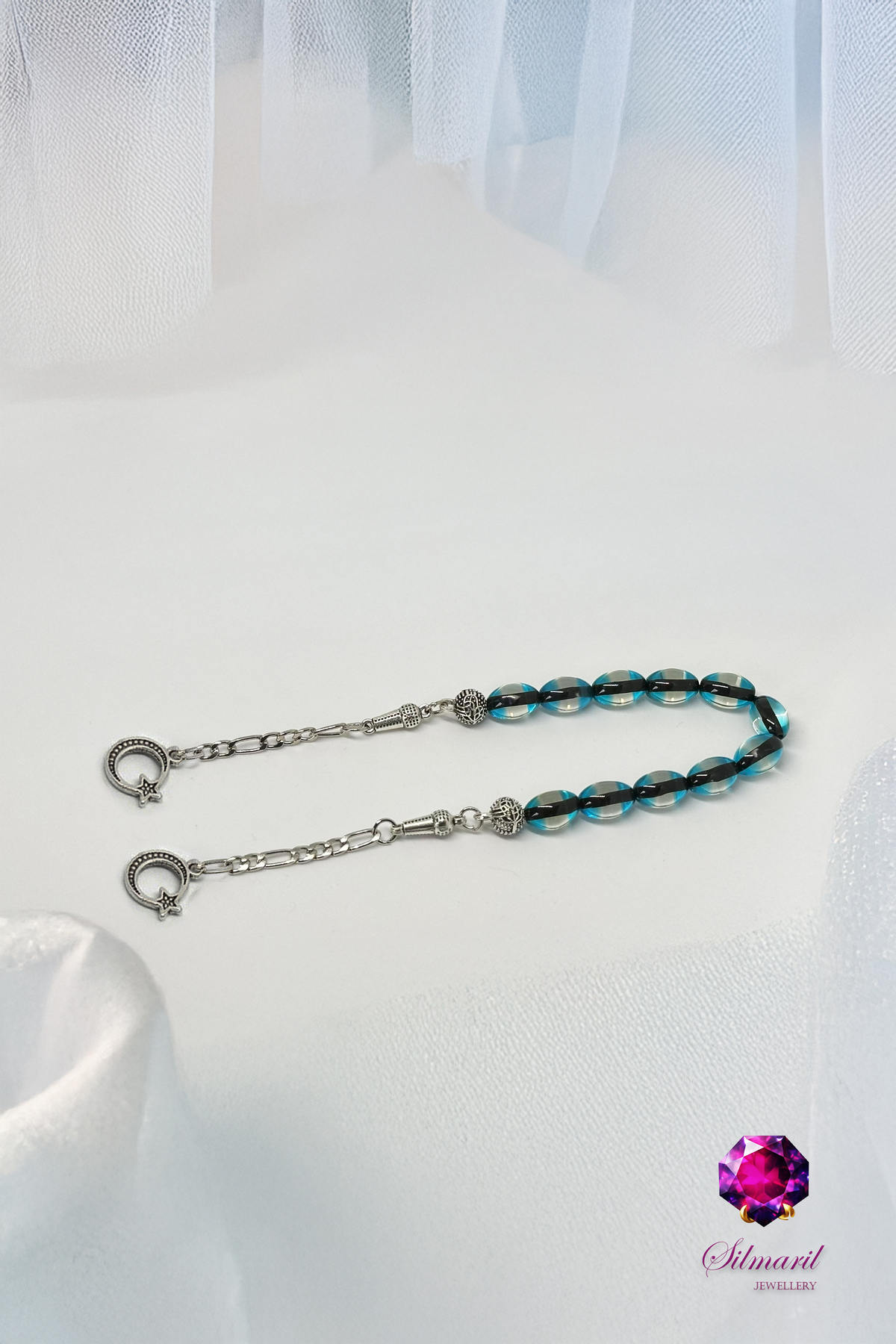 Ay Yıldız Figürlü Sürmeli Kehribar Tesbih Seti Zaza Model ile Koleksiyonluk Erkek Hediyesi Tespih — Silmaril Store (6)