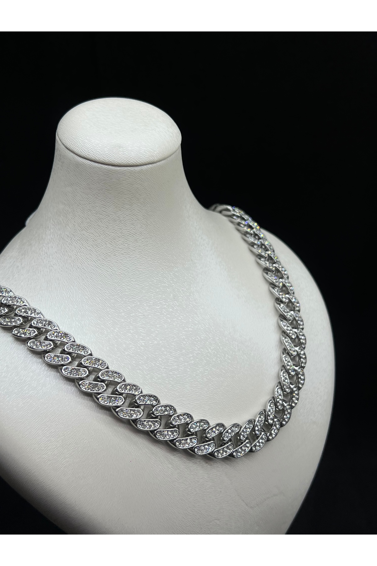 GLSVM Unisex Cuban Chain Kolye - 13MM. Iced Out Parlak Zirkon