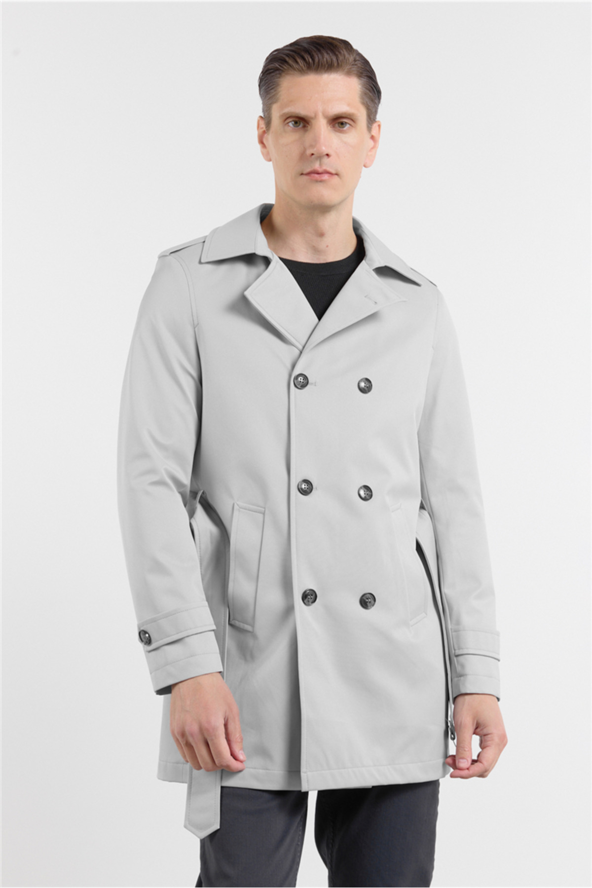 İmza Taş Rengi Mono Yaka Düz Classic Comfort Fit Trençkot 1006260150 görsel 3