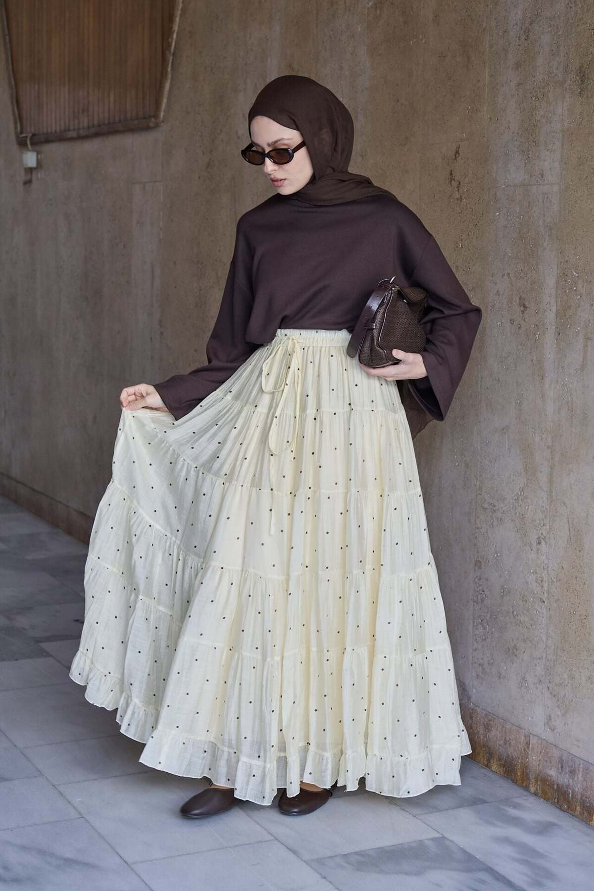 Faya Boutique Butteryellow Polka Puantiye Desenli Şifon Etek