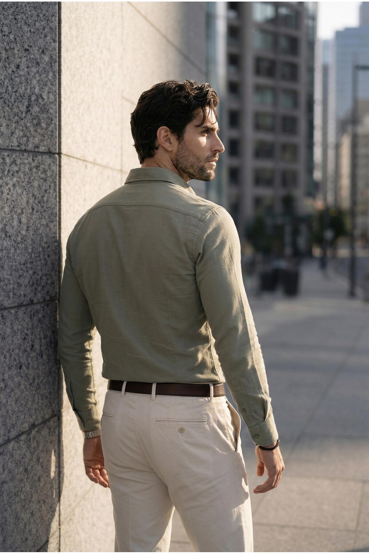 Valiberta  Likralı Regular Fit Nefes Alabilir Klasik Erkek Oxford Gömlek - Haki - Görsel 4