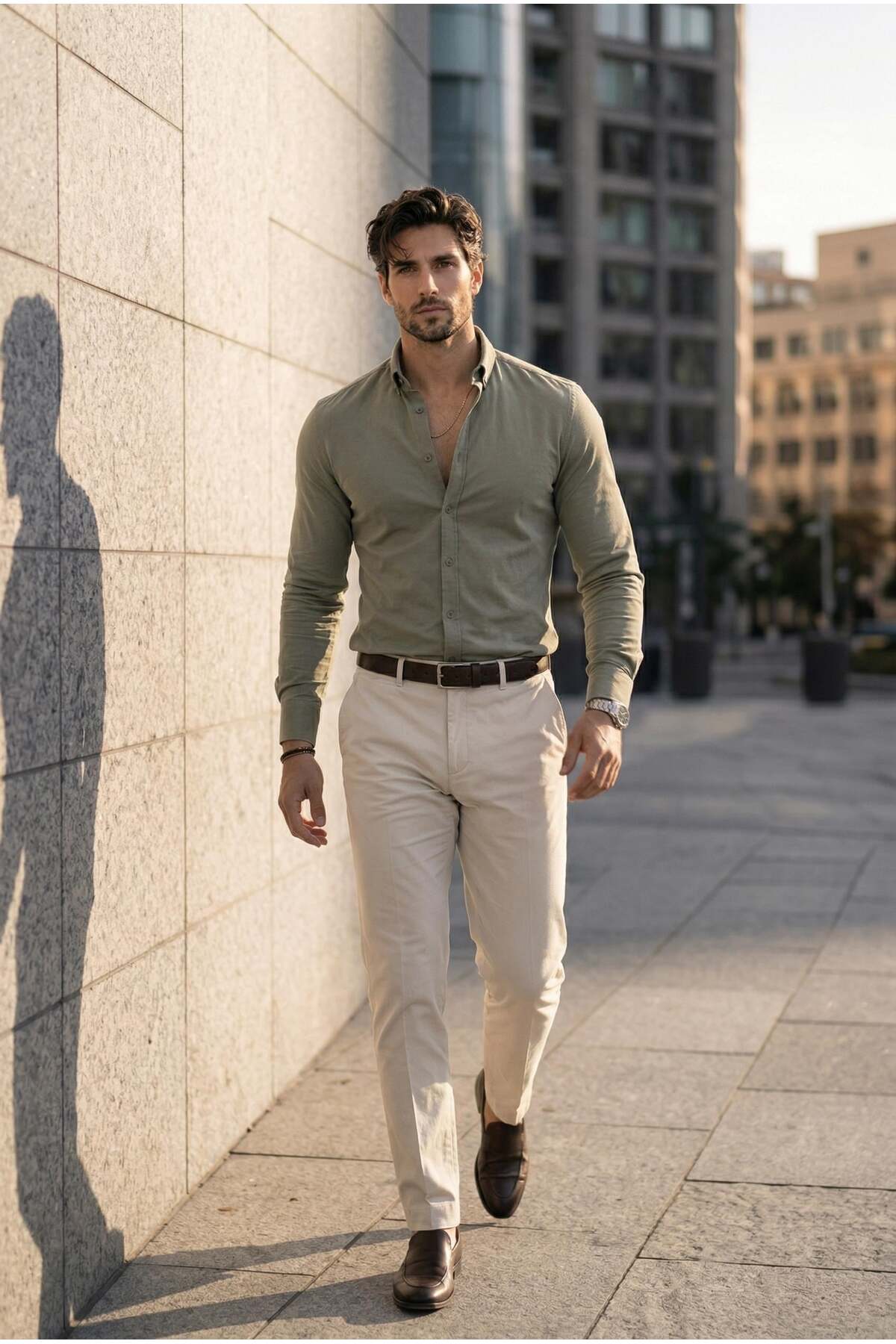 Valiberta  Likralı Regular Fit Nefes Alabilir Klasik Erkek Oxford Gömlek - Haki - Görsel 5