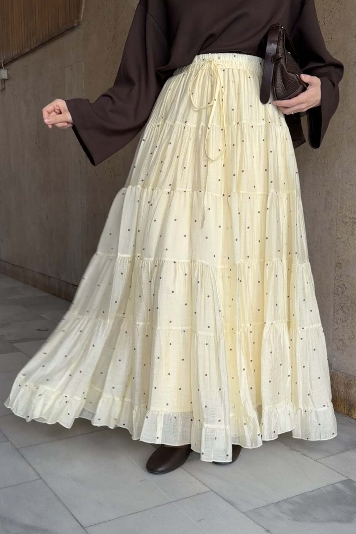 Faya Boutique Butteryellow Polka Puantiye Desenli Şifon Etek görsel 5