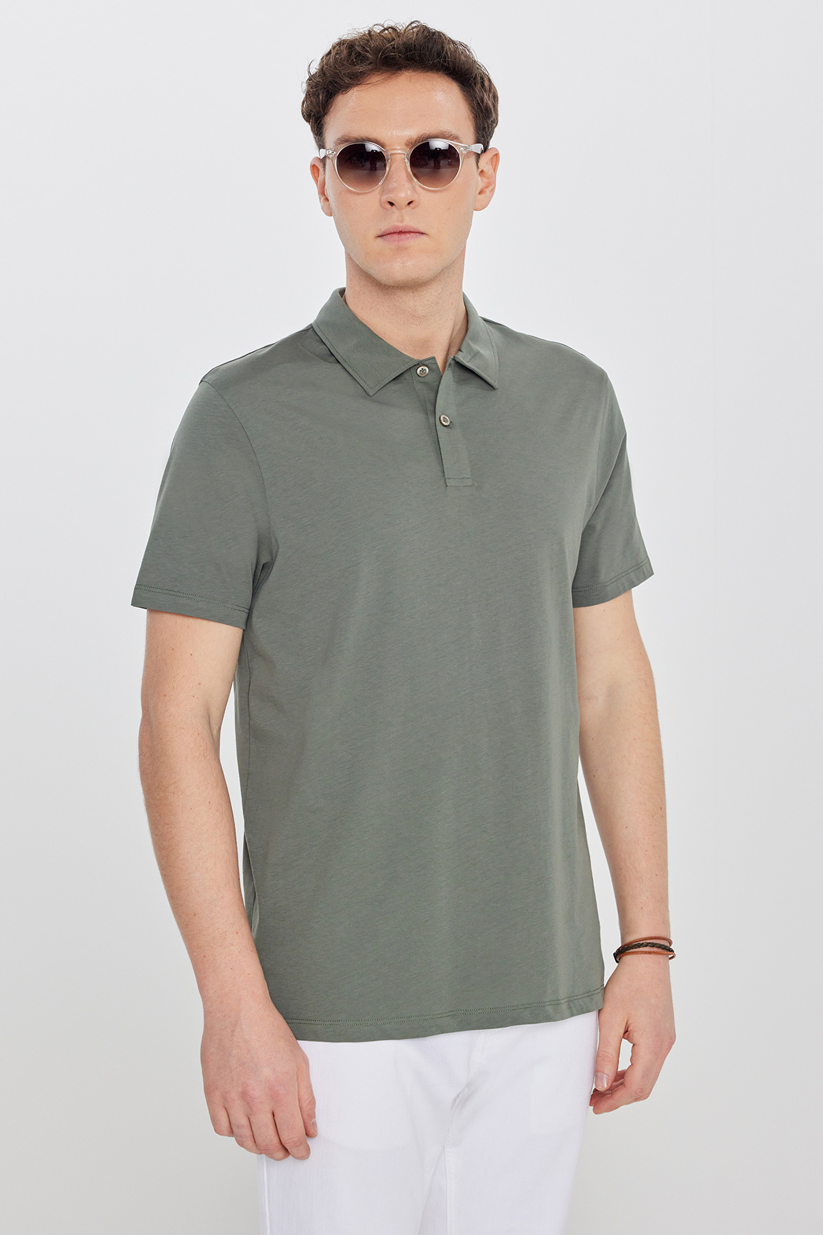 Men's Khaki 100% Cotton Standard Fit Regular Cut Polo Neck T-Shirt