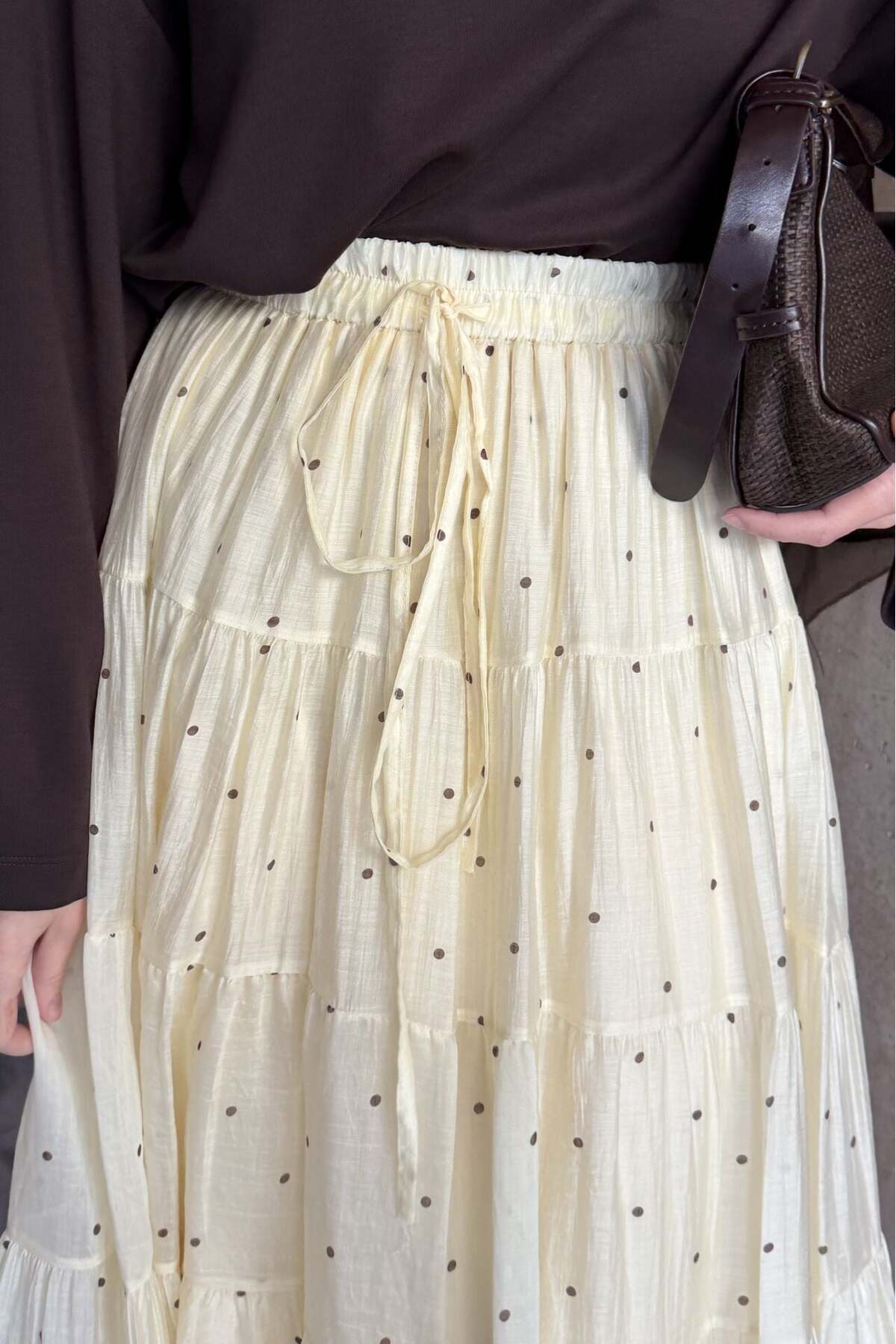 Faya Boutique Butteryellow Polka Puantiye Desenli Şifon Etek görsel 6