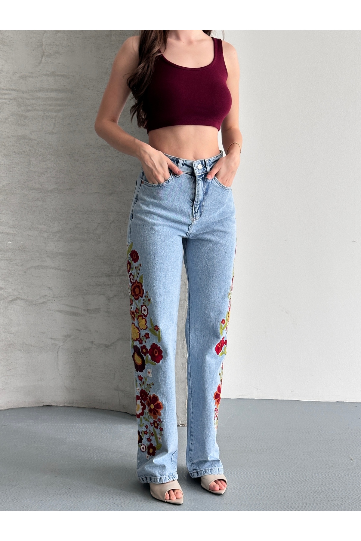 Safari Kadın Nakış Detaylı Yüksek Bel Wide Leg Jean - Fiyatı