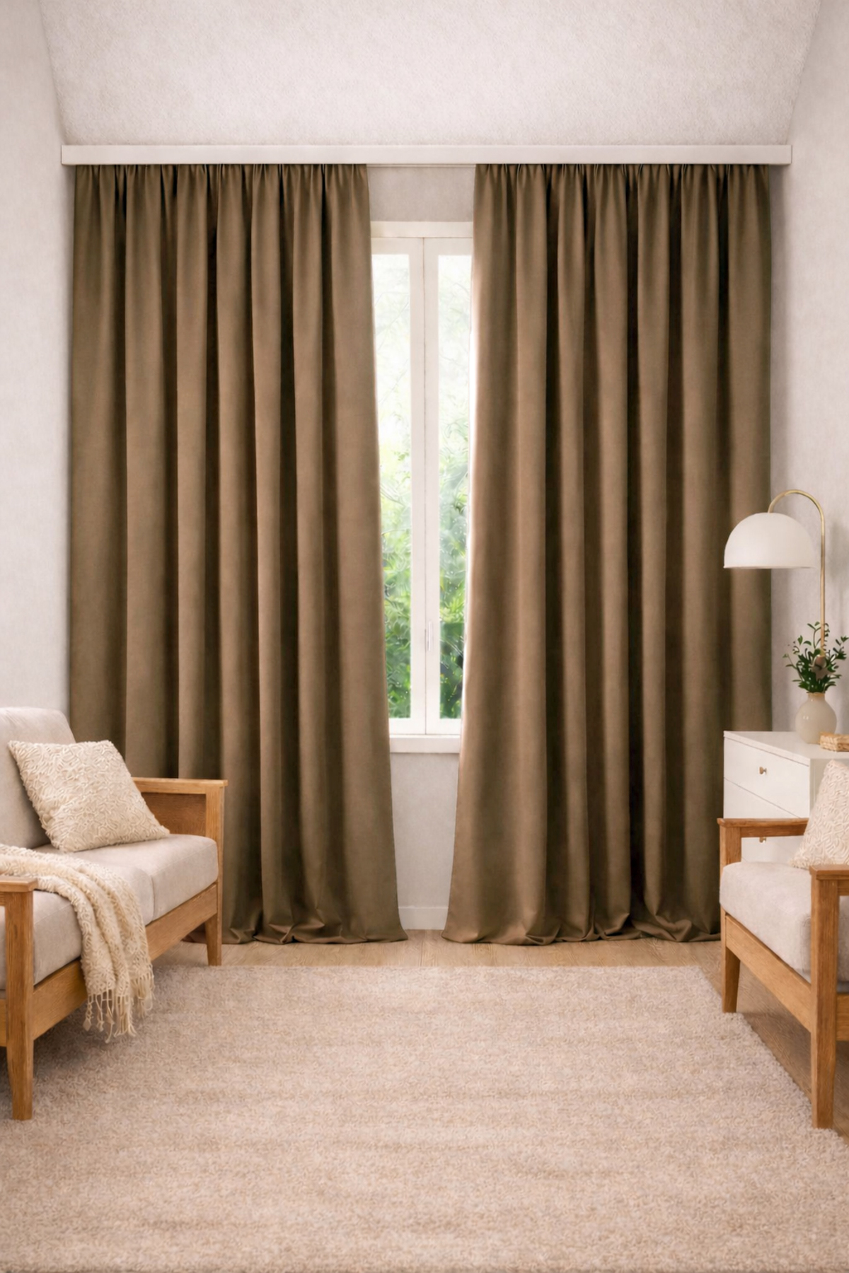 Linen Look Background Curtain Extra Wing Living Room Living Room Brown