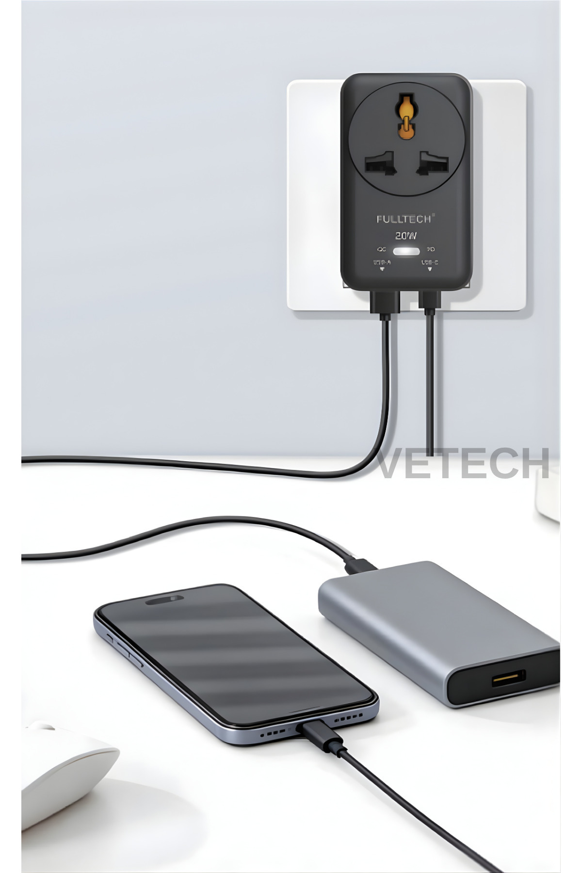 Current Protected British and American Plugs to Turkish Plug Converter 1x Type-C / 1x USB Output