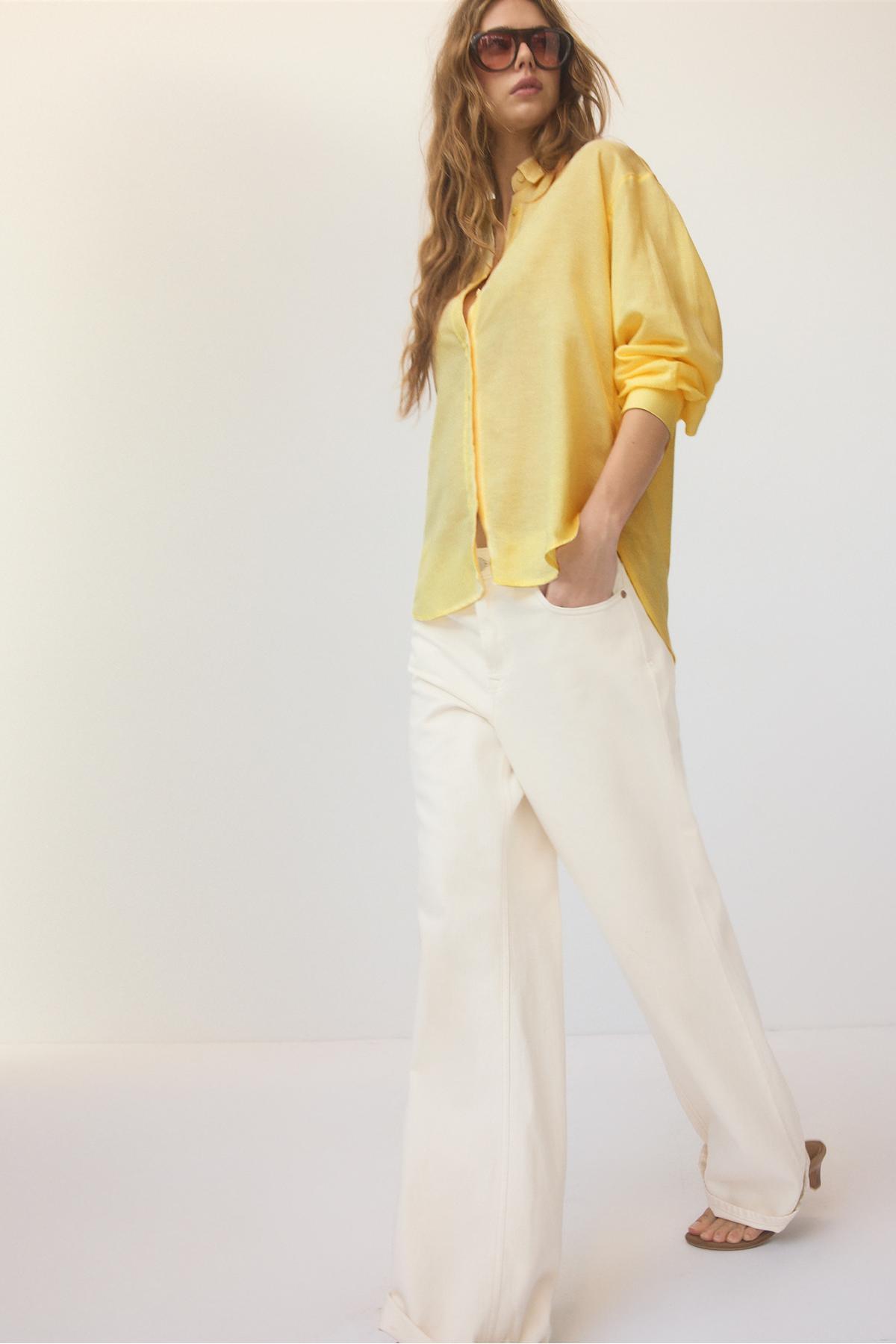 Stradivarius  Keten görünümlü dökümlü gömlek - Görsel 4