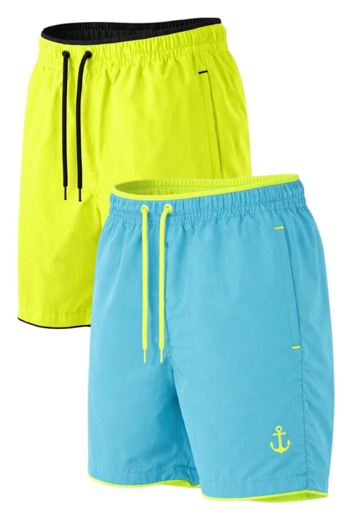 2-piece Pocket Zipper Lined Colorful Sea Shorts