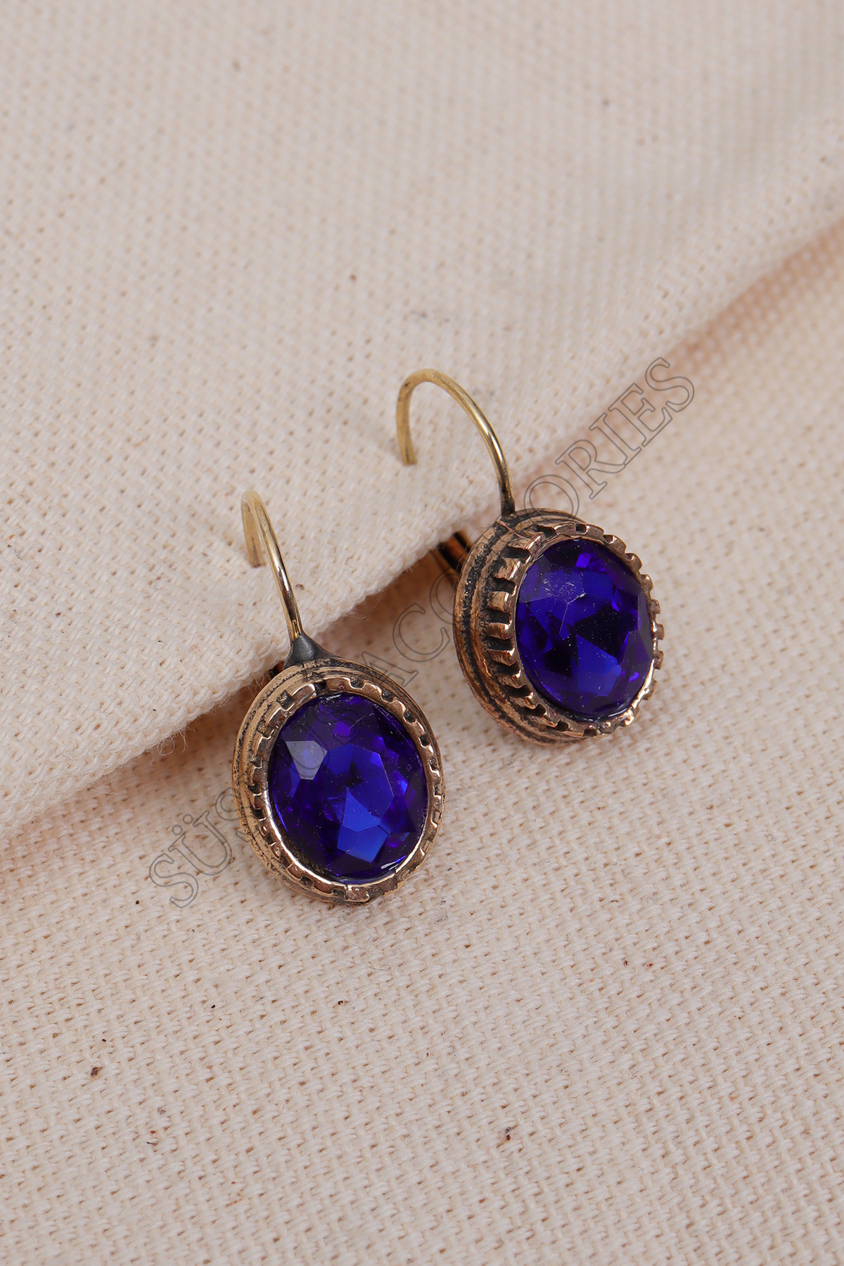 Oval Authentic Earrings with Navy Blue Crystal Gemstone