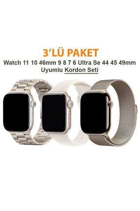 Dexmon Watch 11 10 9 8 7 6 SE - 38 40 41 42mm Uyumlu 3' Lü Silikon + Metal Ko...