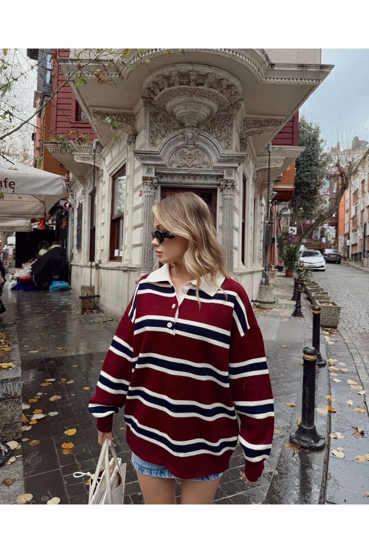 ZK Partner  Çizgili Gömlek Yaka Yumuşak Triko Kazak - Görsel 2