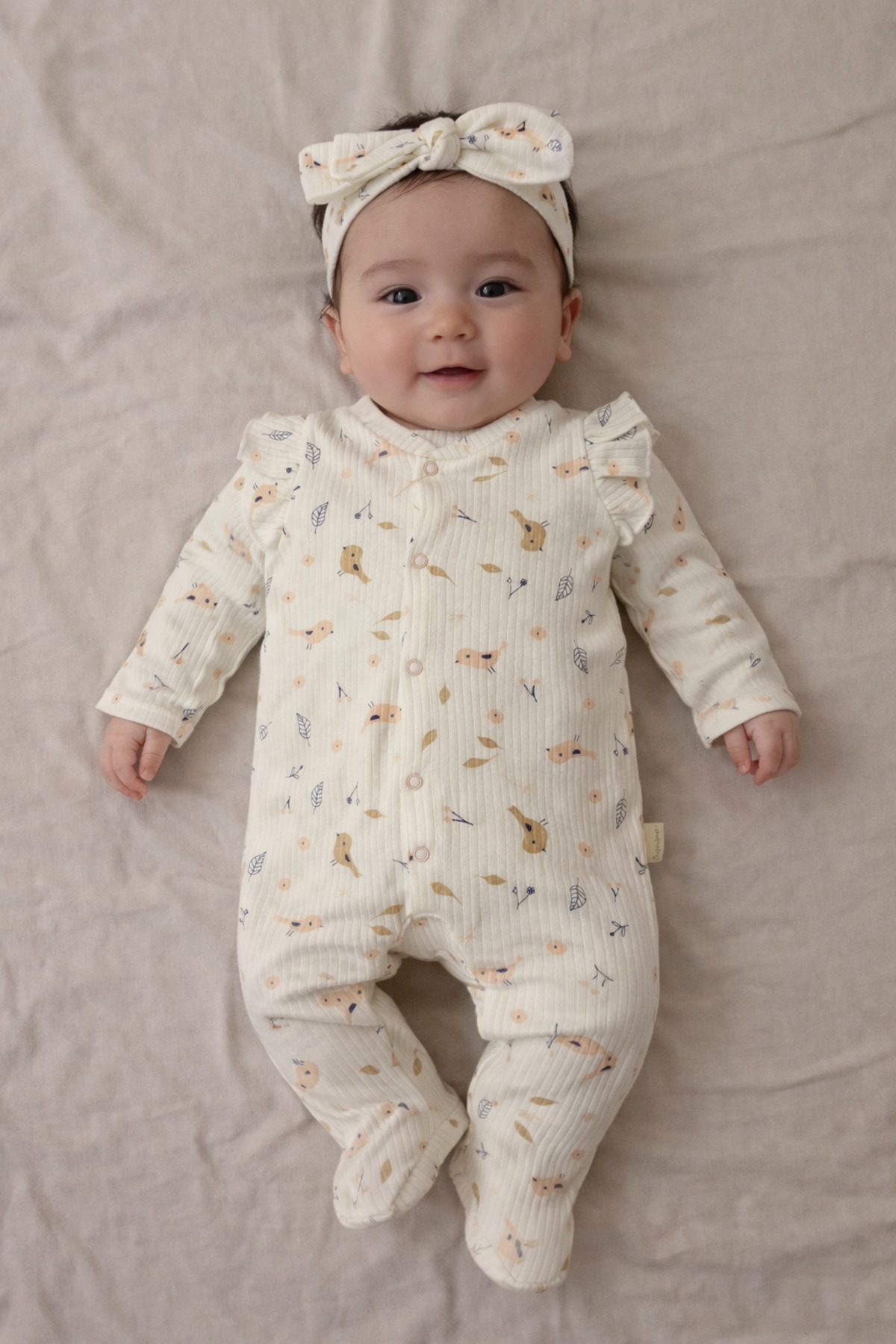 BABY ROMPER 100% COTTON BIRD PRINTED BOW BANDANA