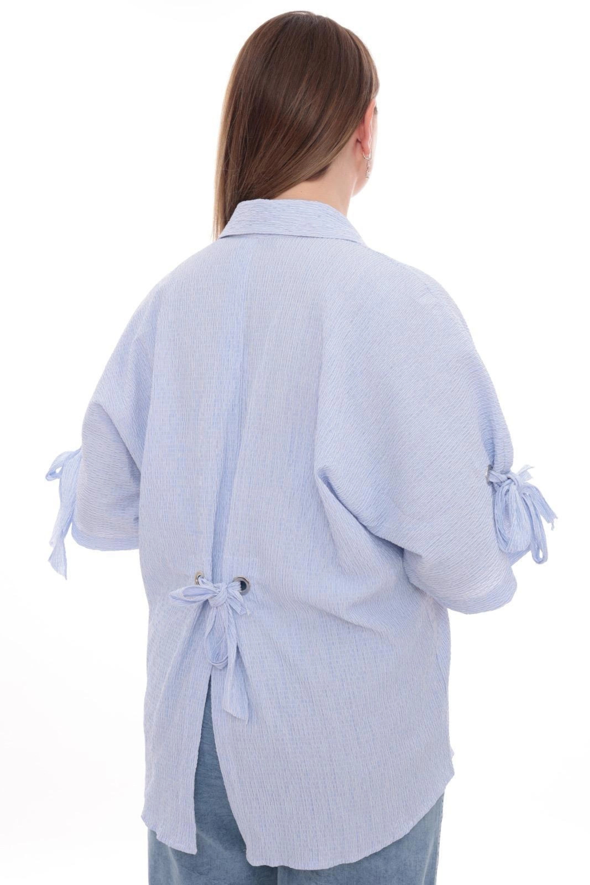 Lady Majestic  Büyük Beden Kadın Pamuklu Gömlek Rahat Kesim, Düğmeli, Volan Kol Detaylı - Görsel 3