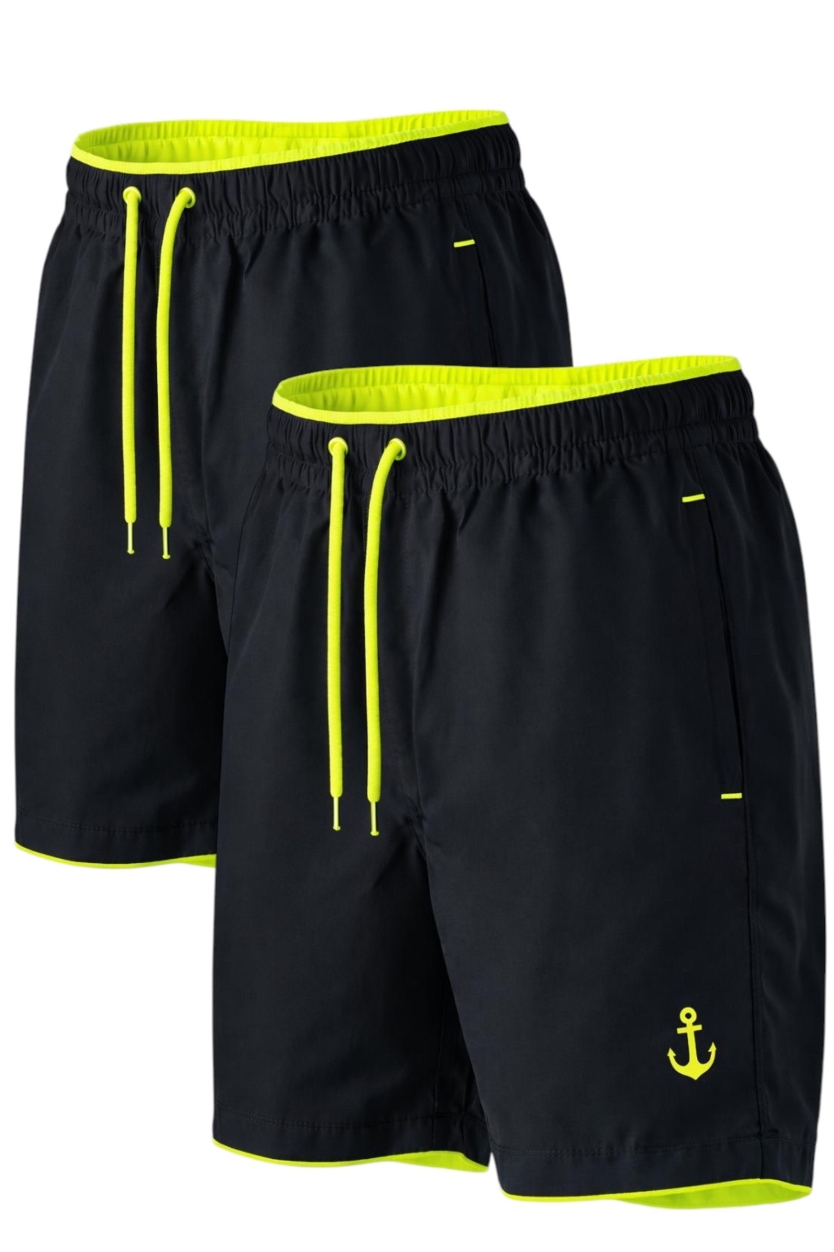 2-piece Pocket Zipper Lined Colorful Sea Shorts