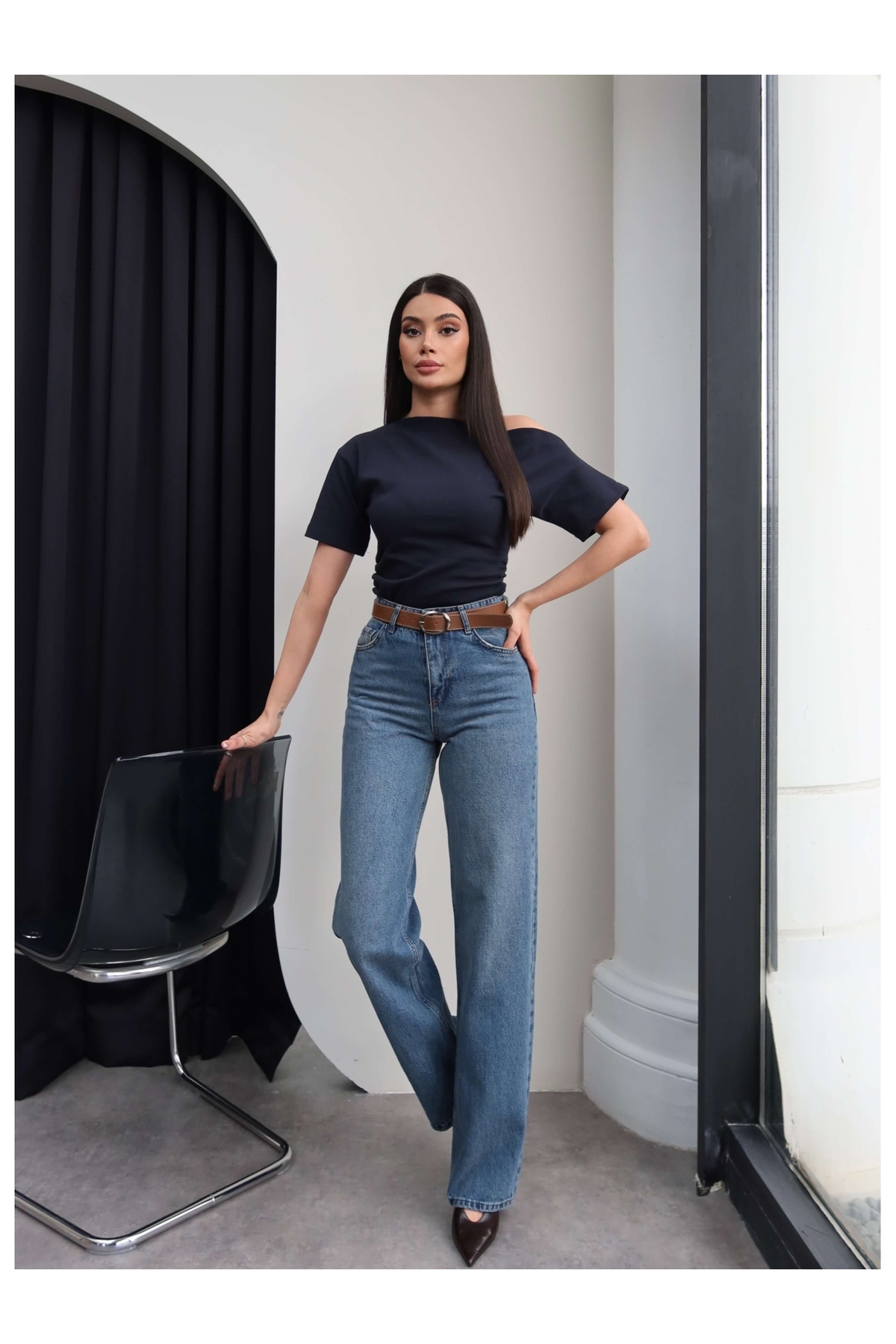 ESRAHELVACI  Kemerli Yüksek Bel Straight Jean - Görsel 4