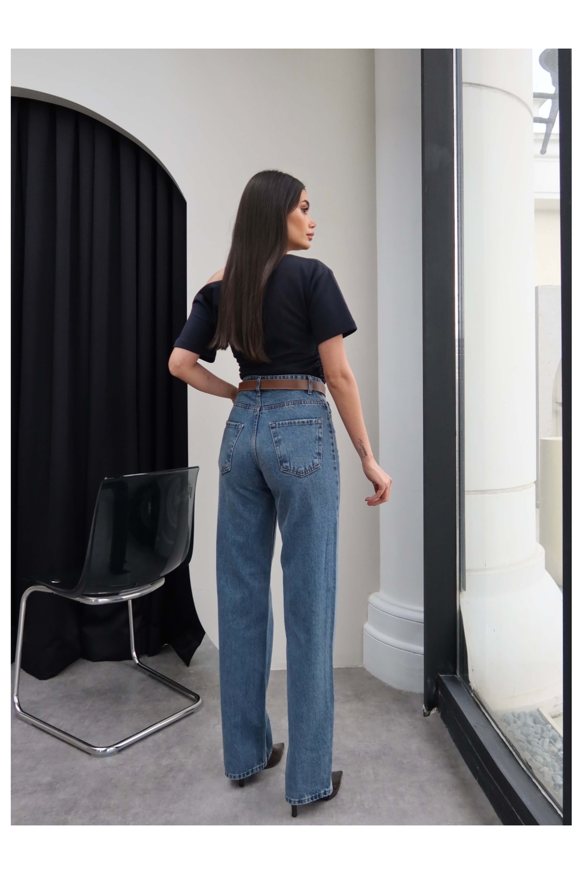 ESRAHELVACI  Kemerli Yüksek Bel Straight Jean - Görsel 5